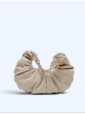 Zara Tweed Hobo Shoulder Bag w/ Gold Chain Handle
